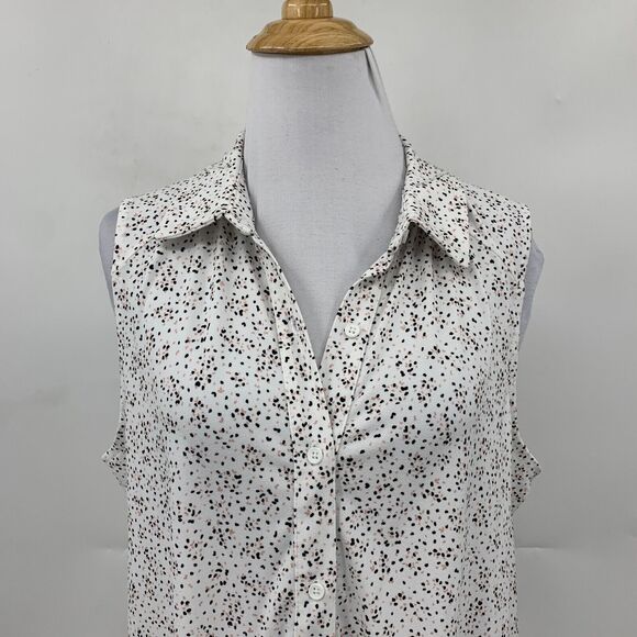 Adrianna Papell Printed Knit Blouse Women M White Sleeveless Button Up Tie Front - Picture 3 of 12
